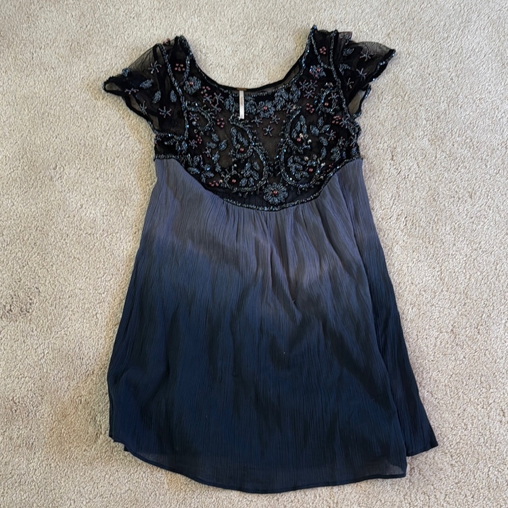 Zara Black and Blue Embellished Blouse